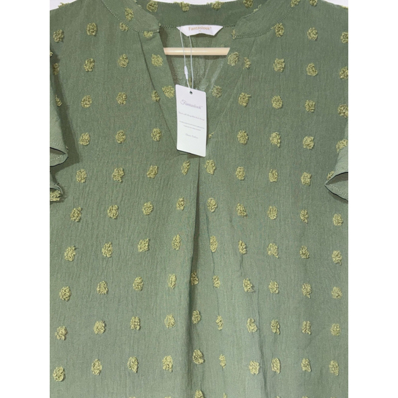 Women’s Dressy V Neck Ruffle Sleeve Tunic W/Swiss Dots Design•Green• sz XL• NWT - Picture 13 of 13
